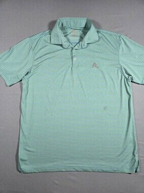 Rhoback Green/Blue Striped Polo with Pink Logo - Size Large